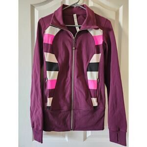 Lululemon Nice Asana Jacket Plum Purple Size 6 Luon Pow Stripe Pink Black White